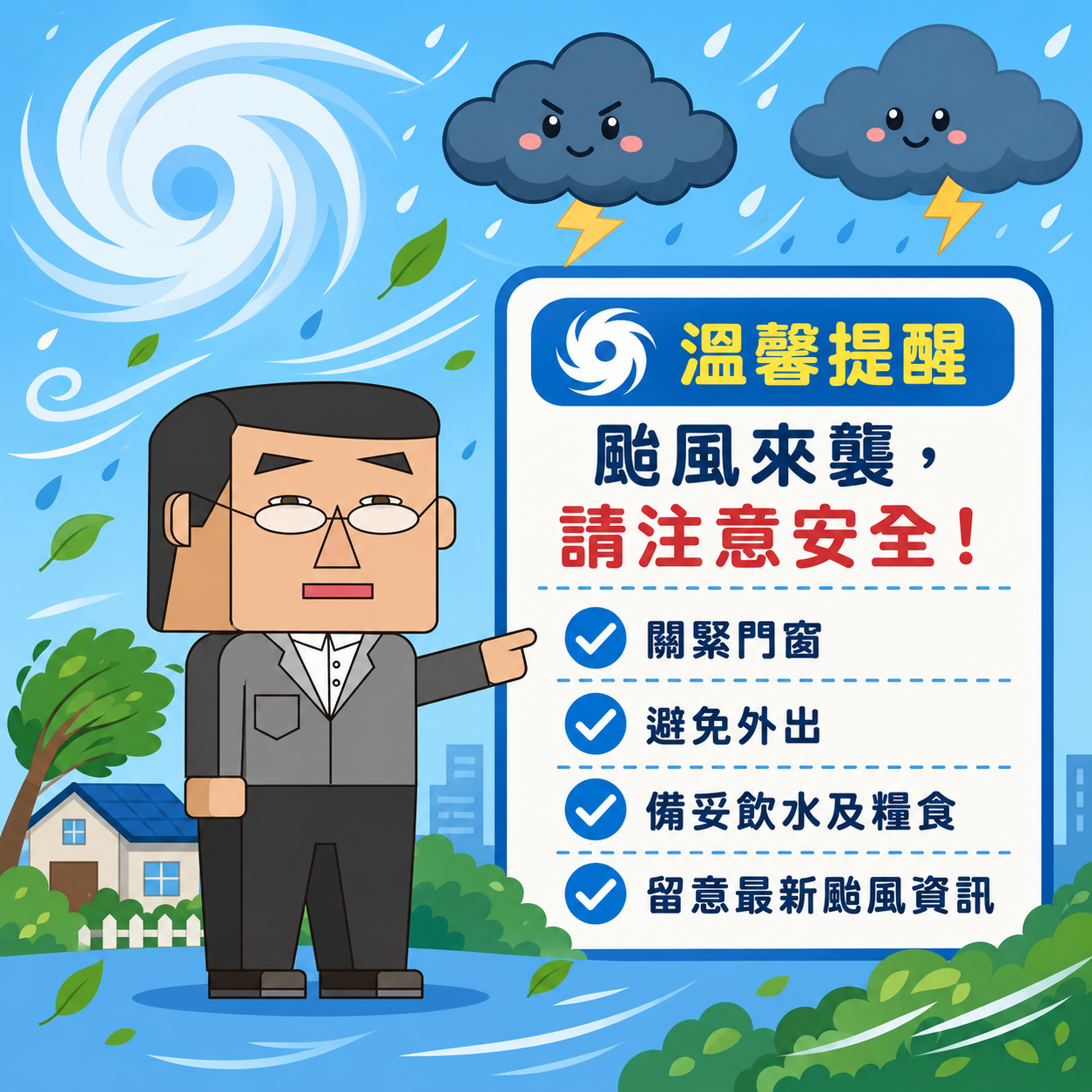 📢 【颱風來襲．溫馨提醒】 🌪️
